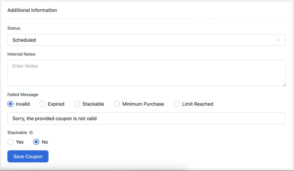 add additional information for coupon code 